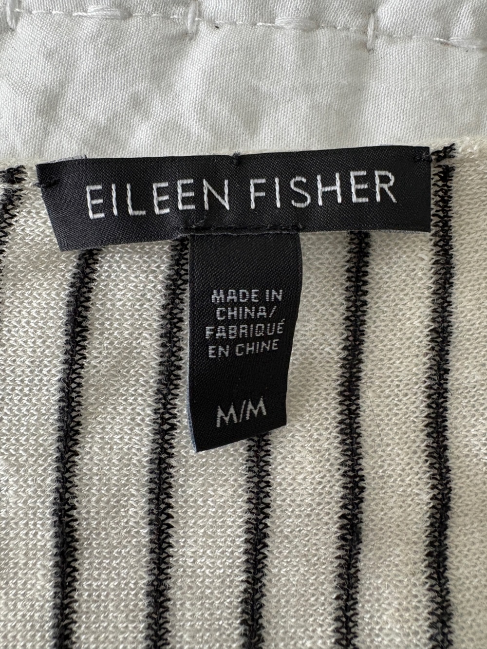 Eileen Fisher Cream and Black Striped Short Sleeve Tee - Picture 2 of 6